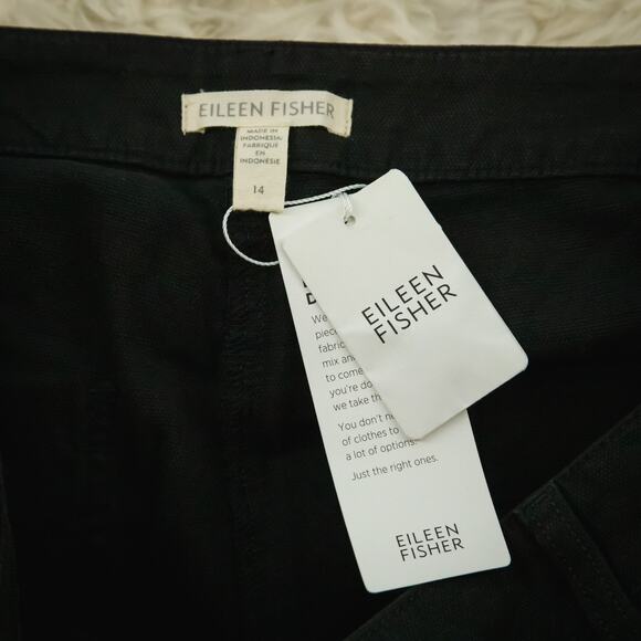 Eileen Fisher Size 14 Black Tapered Ankle Length Organic Cotton Hemp Pants NEW - Picture 3 of 6
